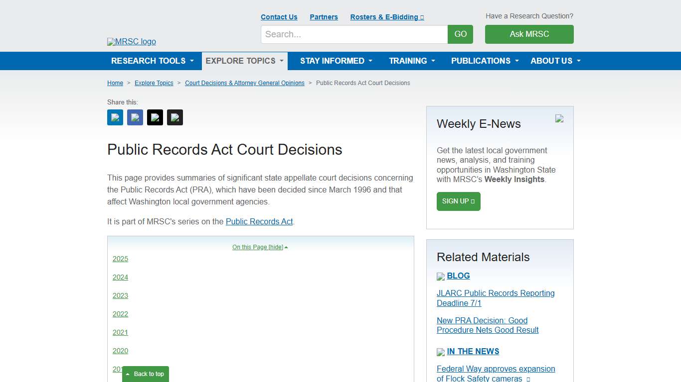 MRSC - Public Records Act Court Decisions